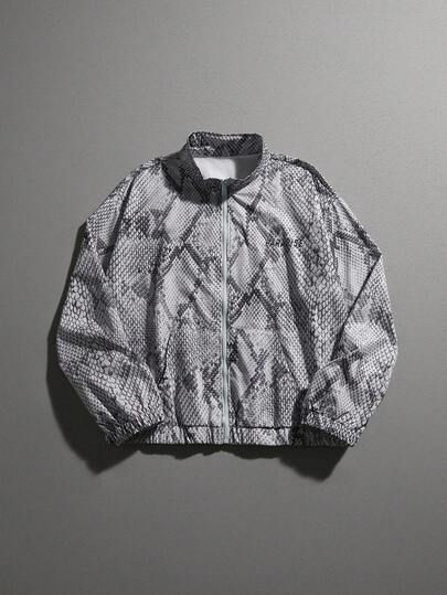 Street Life Men Snake Skin Texture Casual Zipper Front Jacket, Fall