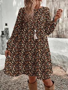 EMERY ROSE 休闲简约碎花优雅女士中长连衣裙，秋冬 - 彩色 - 查看 5