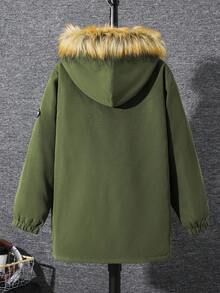 SHEIN Veste à capuche zippée doublée thermique pour garçons préadolescents, décontractée et polyvalente. Matière plus épaisse, convenant pour les fêtes d'anniversaire, soirées, représentations, mariages, baptêmes, cérémonies d'ouverture. Adapté à un usage quotidien, à l'école, aux voyages, aux sports, à l'automne et à l'hiver. - Militaire verte - Voir 2