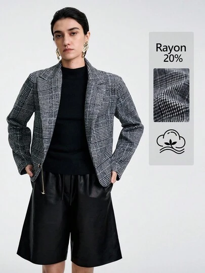 Aalyst Women's Elegant Fashion Commuter Casual Comfortable Charming Retro Minimalist High-End Long Sleeve Lapel Open Front Short Metallic Chain Decor Blazer