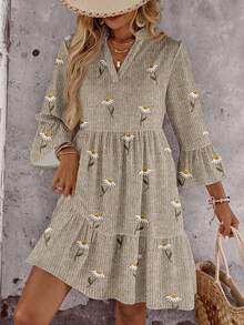 EMERY ROSE Lässiges, vintage-romantisches, elegantes Kurzkleid mit Gänseblümchen-Blume Muster für Damen, geeignet für Herbst/Winter, passend für Ausflüge und Dates - Verschiedenfarbig - Übersicht 6