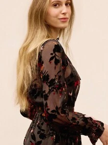lacRébo 2件套女士优雅花卉系带连衣裙套装 - 彩色 - 查看 6
