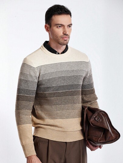 Manfinity CityGents Suéter casual de hombre con patrón de rayas de contraste, otoño/invierno