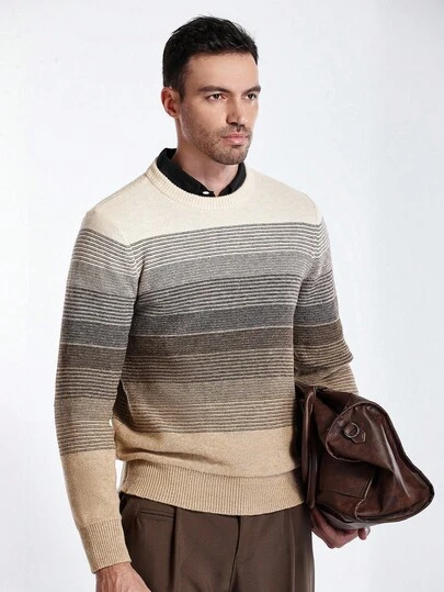 Manfinity CityGents 男士休闲通勤撞色条纹毛衣，秋冬