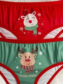 2pcs/Set Celana Dalam Motif Kartun Lucu untuk Remaja Perempuan Bertema Natal - MultiWarna - View 6