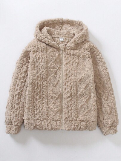 SHEIN Explorewe Tween Boy American College Textured Fabric Long Sleeve Hooded Cardigan Jacket, Made Of Unique Textured Fabric, Comfortable And Soft, Loose Cardigan Silhouette Allows Free Movement, Suitable For Kids' Daily Activities, School, And Vacation, Very Versatile