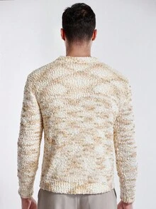 Manfinity CityGents Men Pullover Sweater,Beige Autumn Casual Vacation Fashionable Textured Floral Mesh Design Furry Sweater For Couples,Gift Idea For Husband Boyfriend - Multicolor - View 6