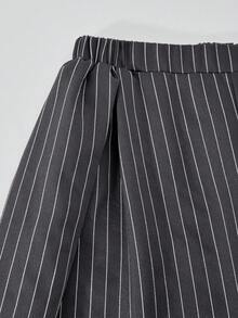 1 件女童褶皱阔腿裤，松紧腰，宽松竖条纹梭织休闲长裤，秋季