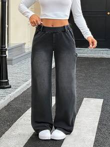 Flexra Jeans droits taille mi-haute lavés - Gris - Voir 4