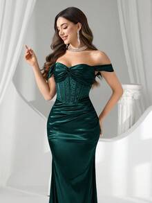 Coutiva Vestido de noche formal (muy adornado) - Verde Oscuro - Ver 6