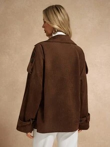 Chiquease 女士时尚优雅翻领长袖双排扣休闲纯色夹克 - 鏽棕色 - 查看 2