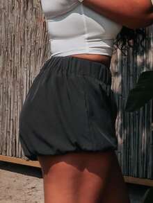 PeachySprinkles Ladies' Solid Color Simple Daily Shorts - Black - View 6