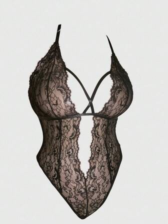 Goth Body sexy taglie forti con pizzo gotico, schiena incrociata