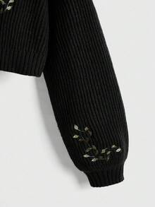 ROMWE Fairycore 大码女式狐狸与花卉刺绣休闲毛衣，秋冬