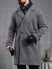 Manfinity CasualCool 男士纯色简约日常长袖大衣 男士长款外套 男士外套 男士教堂灰冬季 - 深灰色 - 查看 1