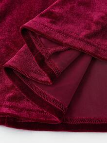 SHEIN 青少年女孩休闲日常外出串珠天鹅绒腰部收紧吊带裙，适合生日派对、红色连衣裙、圣诞节、新年 - 酒紅色 - 查看 9