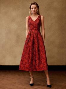 MOTF PREMIUM ĐẦM CỔ VẢI JACQUARD MÙA ĐÔNG, HẸN HÒ - Đỏ - Xem 7