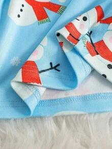 2pcs Young Boy Blue Base Red Christmas Snowman Print Long Sleeve Snug Fit Pajama Set Little Boys Glow In The Dark Pjs Kids Christmas Pjs Glow In The Dark Pajamas Kids Christmas Pajamas