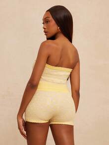 NYA SZN Top Strapless Knit Beach Summer Poolside Vacation Beach Casual Everyday Going Out Classy Chic Pastel Statement Valentines Day Carnival Outfits For Women - Yellow - View 2