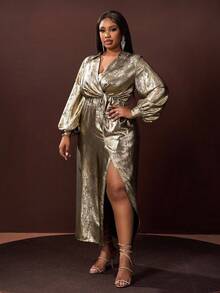 Veslaya Robe femme grande taille automne/hiver 2025, robe de cocktail moulante à col V profond et manches longues, élégante. Convient pour les concerts de musique country, les invités de mariage, les sorties en amoureux, les soirées de gala - Champagne - Voir 5