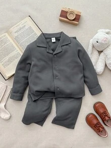 Blossori 男童法式优雅前扣长袖衬衫和裤子套装 - 藍色 - 查看 7