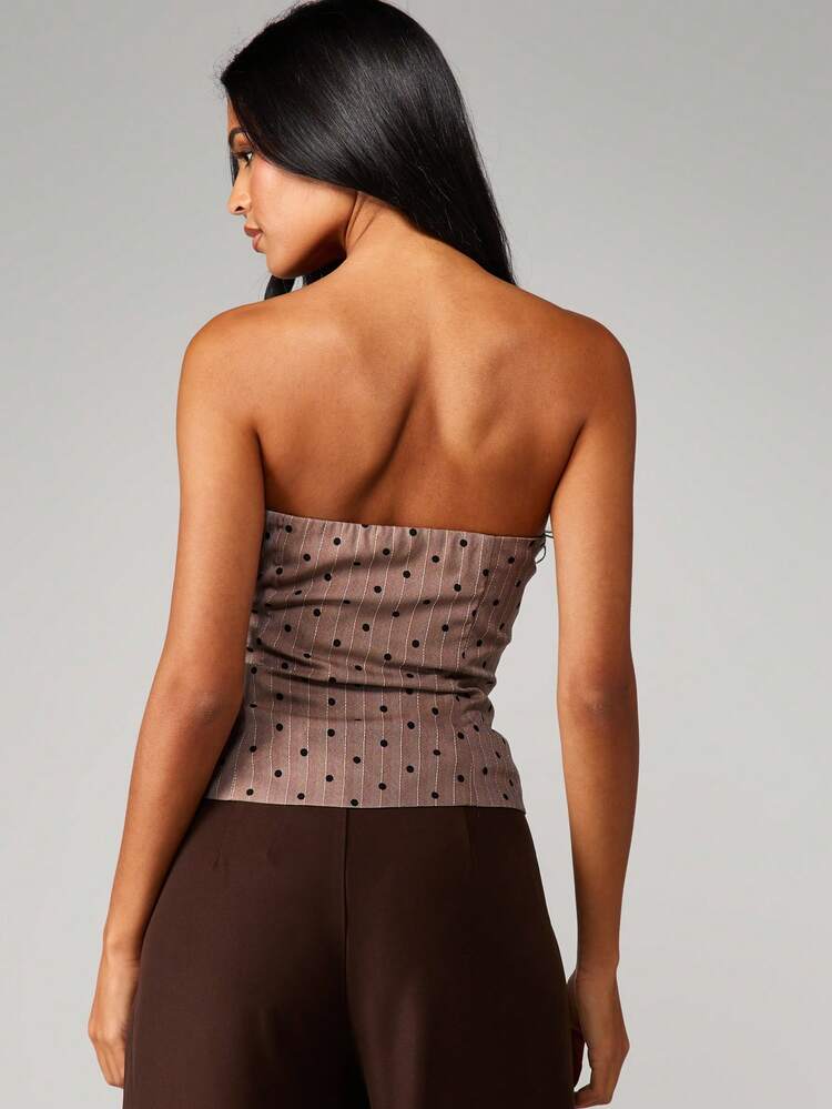 MISSGUIDED Pinstripe Polka Dot Bandeau Corset Style Strapless Top Evening Party Wear Summer Fashion Casual Longline Bustier