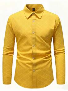 Calvornis Men Button Down Long Sleeve Slim Fit Business Formal Dress Shirt, Business Casual Shirt For Wedding, Fall, Ceremony - Yellow - View 3