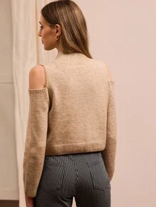 lacRébo Sweater Rajut Model Bahu Terbuka dan Leher Tinggi, Sweater Musim Gugur untuk Kantor Kasual Bisnis Musim Semi dan Musim Panas - Aprikot - View 2