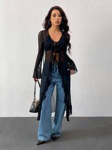 SHEIN PETITE Women's Autumn Contrast Ribbon Welt Bow Embroidery Casual Sports Jacket, Suitable For Going Out