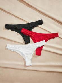 Charlaine 3 条装对比色蕾丝性感丁字裤套装