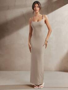 L'Amorae Women OLD MONEY ROPE TRIM BACKLESS MAXI PASTEL SUMMER DRESS - Volcanic Gray - View 3