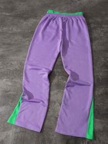 ROMWE MEN Street Life Men Double-Layer Waistband Printed Patchwork Flared Sweatpants, Fall - Multicolor - View 2