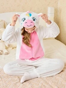 女孩毛绒独角兽连帽连体衣 - 彩色 - 查看 5