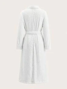 SHEIN LUNE 女士甜美圣诞铃铛刺绣毛绒睡袍秋冬季保暖白色家居服睡袍 - 彩色 - 查看 7