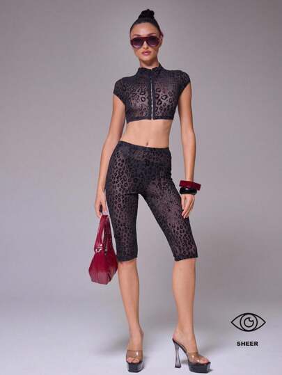 MUSERA Pantalones capri ajustados de malla con estampado de leopardo afelpado, estampado de leopardo, chica cool, otoño, salida, sexy, disfraz de mujer, elegante fiesta