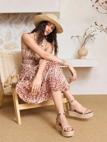 Styleloop Women's Woven Rope Platform Wedge Sandals, Vacation Style BOHO Chic Retro American Western Music Festival Party Outfit - Champagne - View 8