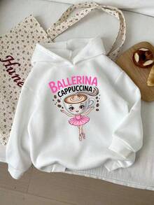 GraphicGems Young Girl' Ballerina Cappuccina Interesting Italian Brainrot Pattern Print, Fashion Girls Clothing, Ballerina Cappuccino Long Sleeve Hoodie Sweatshirt, Suitable For Autumn/Winter
