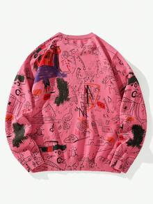 Manfinity Hypemode Men's Christmas Family Cartoon Pattern Men Sweater Casual Crew Neck Long Sleeve Sweater, Christmas - Hot Pink - View 2