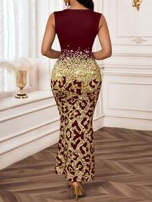 SHEIN Lady Váy đuôi cá họa tiết da báo thanh lịch dành cho nữ, mùa hè - Màu Đỏ Sâu - Xem 2