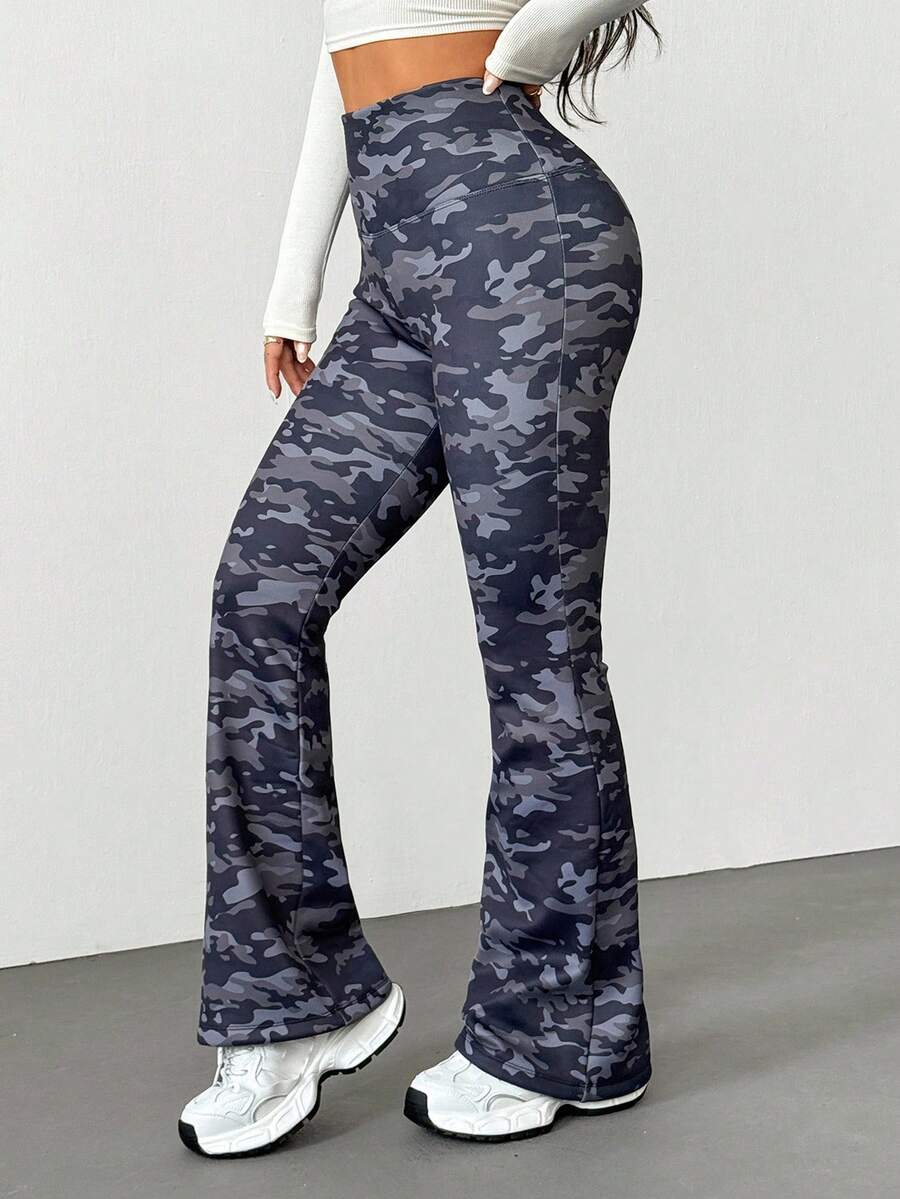 DAZY 女士户外迷彩喇叭裤、运动长裤 - 軍綠色 - 查看 1