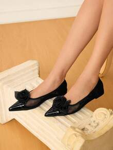 CUCCOO HITCHD 女士花卉刺绣蕾丝尖头平底鞋，优雅甜美浪漫时尚舒适，适合哥特式、正式礼服、婚礼、派对、万圣节、圣诞节、情人节 - 黑色 - 查看 3