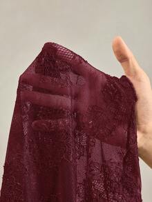 Wildy BOHO Fall Tops Chic Tops Elegant Burgundy Mesh Sheer Lace American Country Music Festival Top - Burgundy - View 7