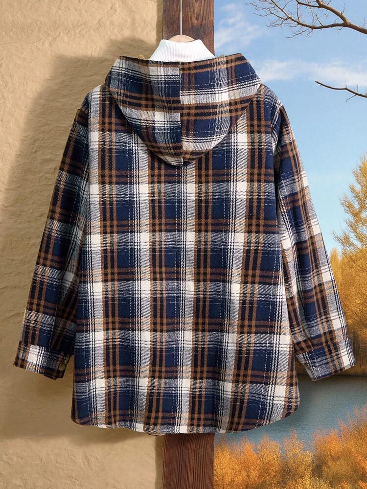 Plus Size Plaid Print Pocket Thermal Lined Front Button Long Sleeve Coat, Autumn Winter Winter For Women Fall For Women Country Style For Women Country Concert