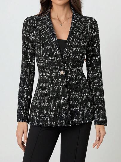 SHEIN Tall Chaqueta informal y elegante a cuadros para mujer, de corte slim, para uso diario, ideal para el otoño