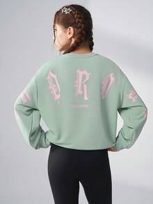 JNSQ Tween Girls Loose Fit Crew Neck Long Sleeve Graphic Letter Print Sweatshirt, Suitable For Autumn, Winter Daily Wear, Outdoor Activities, Vacation, Streetwear, Party And Casual