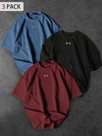 Sport MetroGents Men's Casual Barbell Print Round Neck Short Sleeve Sports T-Shirt, Summer Gym Tops Pack Men Athletic Shirts Gym Shirts Oversized Gym Shirts