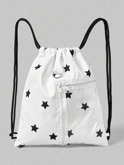 Anime حقيبة ظهر بسحاب شفاف وجيب كبير السعة متعددة الوظائف، بطبعة نجمية وتطريز دانتيل متباين، بأسلوب أنمي جميل، مناسبة للمدرسة والتنقل والاستخدام اليومي العادي