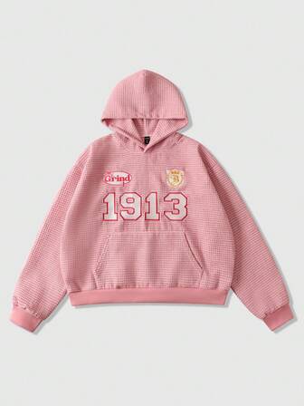 Street Life sweat-shirt à capuche décontracté et à la mode pour homme, avec broderies de chiffres et de lettres, poche en tissu gaufré, idéal pour le printemps et l'automne.