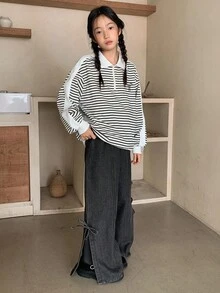 DAZY Girls' Bow Decor Denim Jeans - Black - View 4