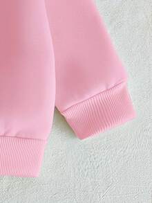 SHEIN 女婴可爱蝴蝶结猫脸印花保暖圆领长袖卫衣，适合秋冬季外出穿着 - 粉色 - 查看 4